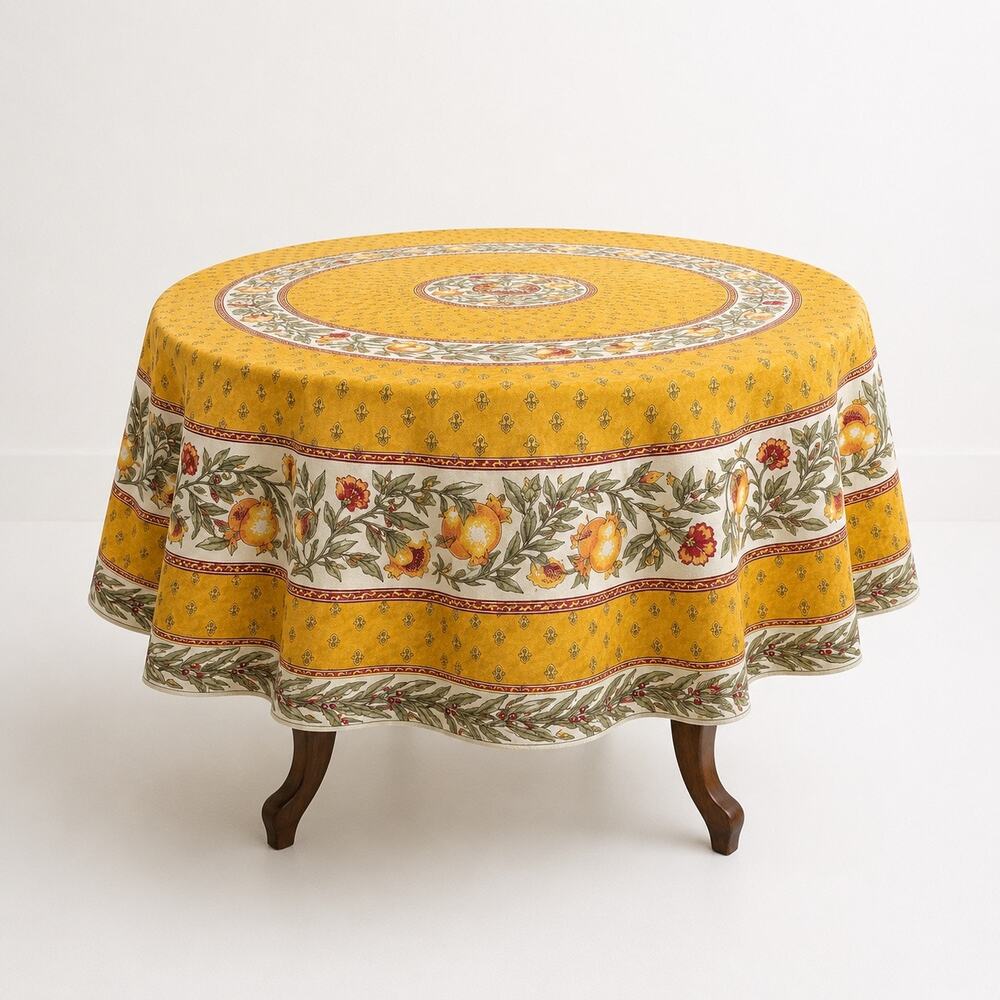 Provencal Pomegranate Flowers 52" Round Cotton Tablecloth French Country READ